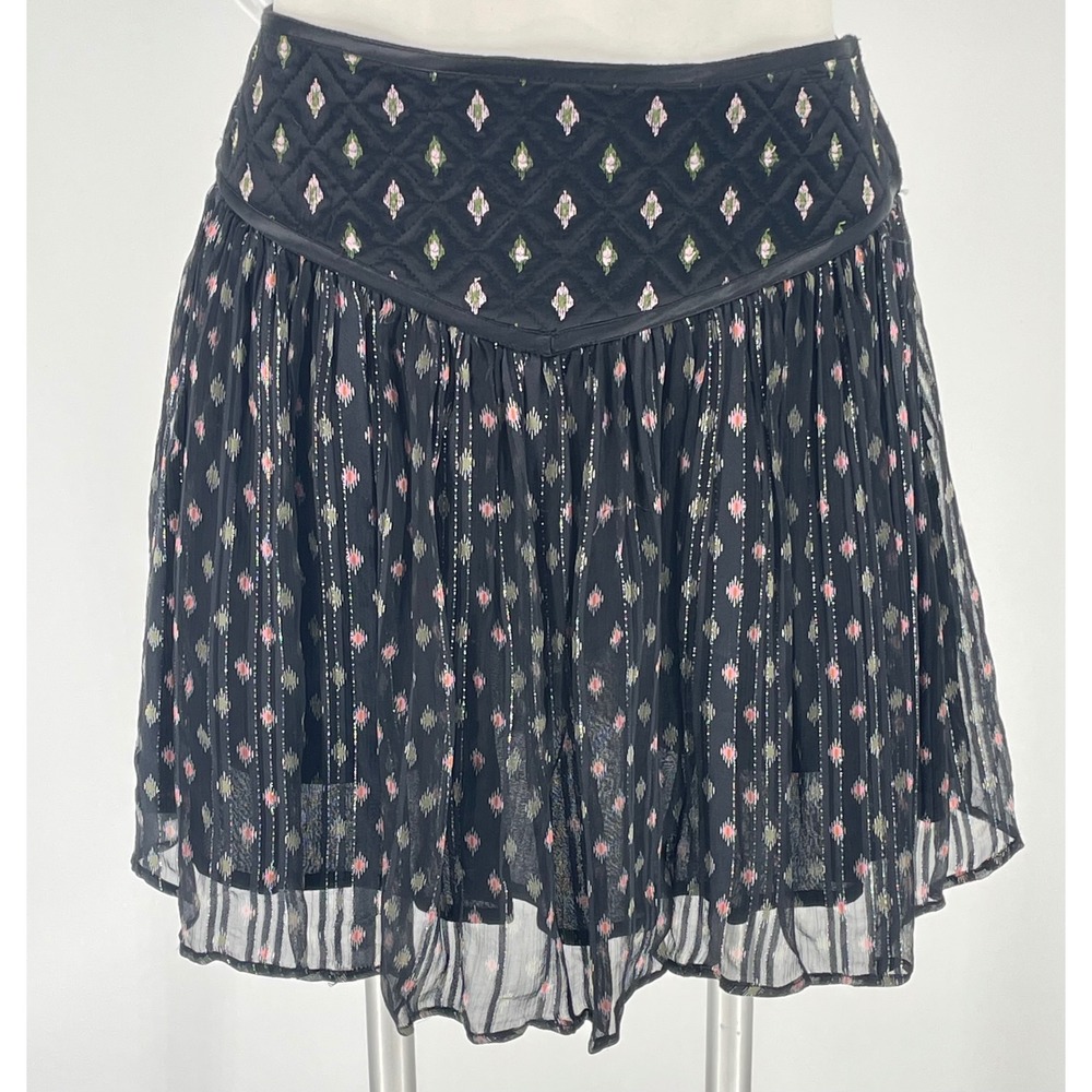 Berenice Losali Print Quilted Yoke Lurex Mini Skirt FR 36 Black Pink